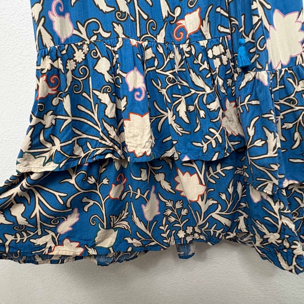 Knox Rose Blue Floral Wrap Midi Dress XXL Short Sleeve Tassel Tiered Ruffle Boho - Picture 4 of 7